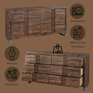 English Elm Andria Reclaimed Oak Finish Dresser with 6 Soft-Glide Drawers, Felt-Lined Top & Dovetail Craftsmanship B2726P257352