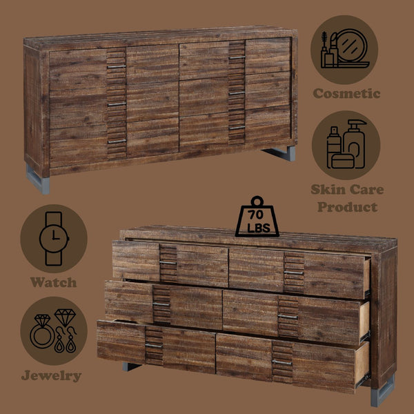 English Elm Andria Reclaimed Oak Finish Dresser with 6 Soft-Glide Drawers, Felt-Lined Top & Dovetail Craftsmanship B2726P257352
