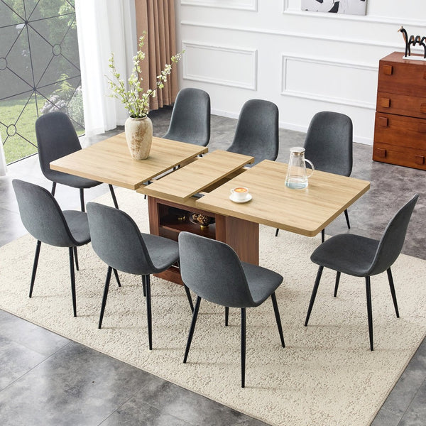 English Elm Expandable Dining Set Seats Eight with Linen Chairs and Dual Tone Mdf Table Black,Dark Gray,Walnut,Wood W1151S04674