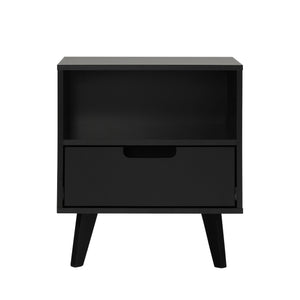 English Elm Walker Edison - Modern 1-Drawer Nightstand with Open Cubby—Sleek Mid-Century Legs, Smooth Glides, Warp-Resistant MDF Black 23.5 L x 18.5 W x 6 H B185P168893
