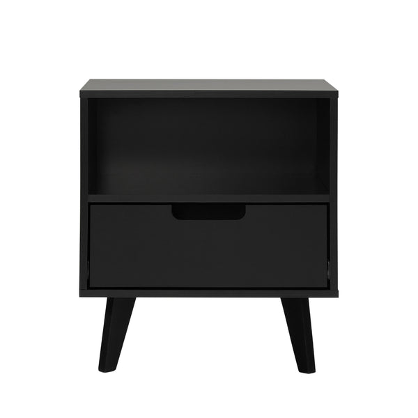 English Elm Walker Edison - Modern 1-Drawer Nightstand with Open Cubby—Sleek Mid-Century Legs, Smooth Glides, Warp-Resistant MDF Black 23.5 L x 18.5 W x 6 H B185P168893