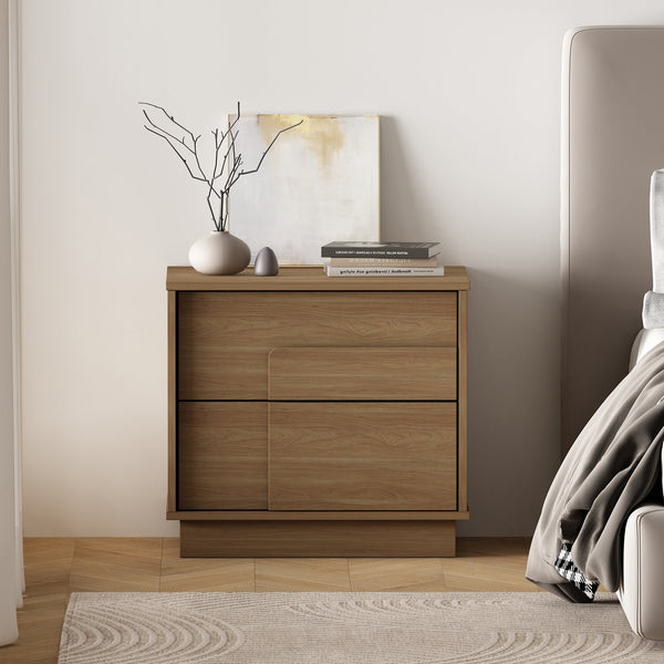 English Elm Horizon 22" Nightstand with Push-to-Open Drawers, Whitewashed Wood Grain, Sleek Handle-Free Design Maple B365P398188