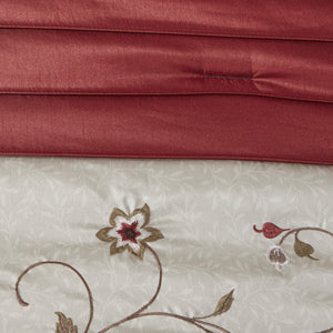 English Elm Embroidered Serene 7-Piece Comforter Set Cal King in Red Chocolate Ivory – Shiny Dupioni, Floral Embroidery, Decorative Pillows B03596928