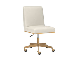 Sunpan Dean Office Chair - Modern Faux Leather Design with Stylish Stainless Steel Base for Effortless Elegance Brushed Brass / Meg Ivory