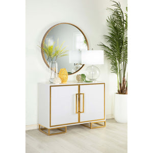 English Elm Synchrony White and Gold Art Deco 2-Door Accent Cabinet with Shelves, Metal Trim, Chic Storage B062P351428