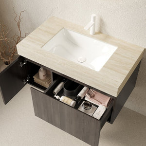English Elm Muri Floating Bathroom Vanity Sintered Stone Top Espresso Plywood Cabinet Basin W2615S00604