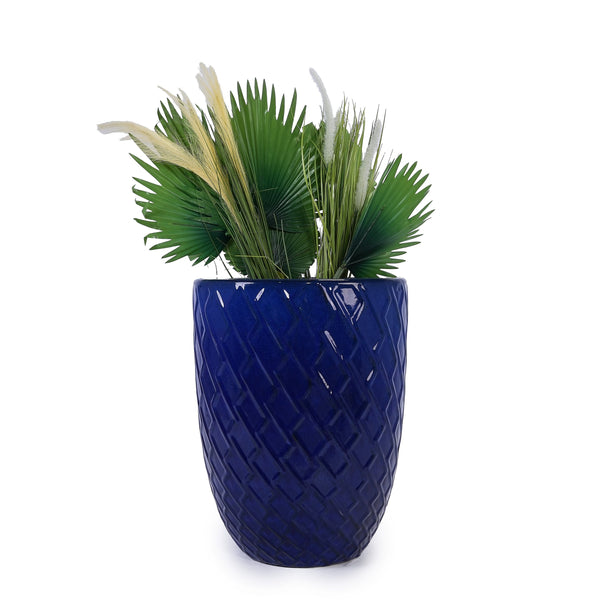 English Elm Ceramic Modern Flowerpot - Handcrafted Dark Blue Planter For Stylish Indoor & Outdoor Spaces W3273P326365