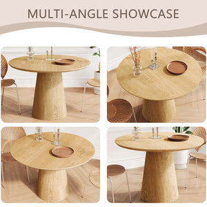 English Elm 43 inch circular dining table with minimalist MDF grain finish, sturdy Nordic base, quick 10–15min assembly, elegant family centerpiece Wood W1727S00021
