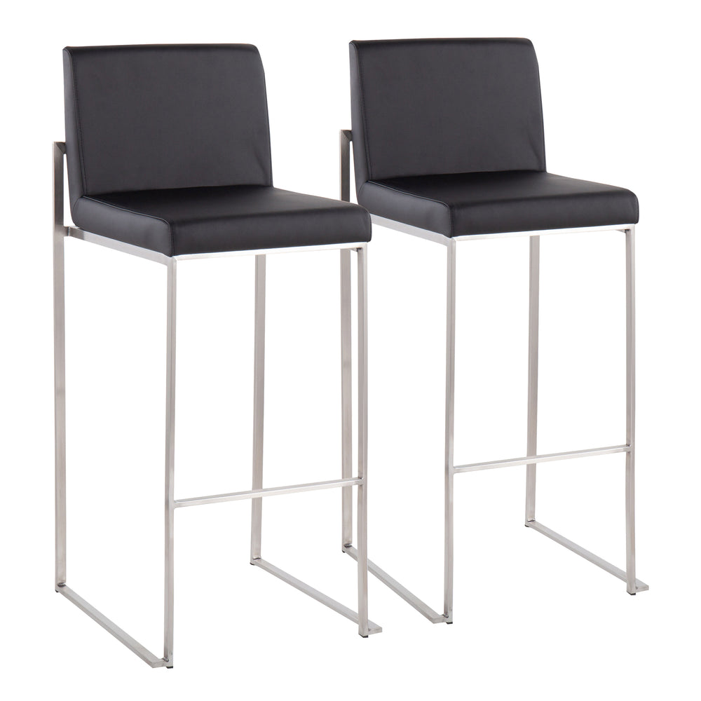 English Elm Fuji High Back Barstool Set Of 2 - Modern Stainless Steel & Plush Black Faux Leather For Comfort B202P222189