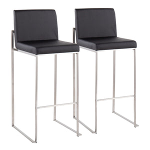 English Elm Fuji High Back Barstool Set Of 2 - Modern Stainless Steel & Plush Black Faux Leather For Comfort B202P222189