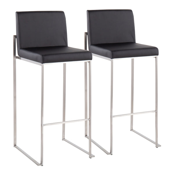 English Elm Fuji High Back Barstool Set Of 2 - Modern Stainless Steel & Plush Black Faux Leather For Comfort B202P222189