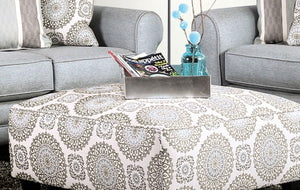 English Elm Square Upholstery Ottoman in Blue Chenille Patterned Fabric — Plush Extra Seating, Stylish Accent Ivory 38 L x 38 W x 12 H B2741P356316