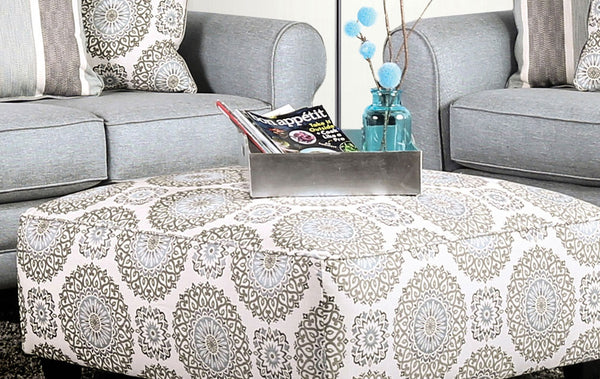 English Elm Square Upholstery Ottoman in Blue Chenille Patterned Fabric — Plush Extra Seating, Stylish Accent Ivory 38 L x 38 W x 12 H B2741P356316