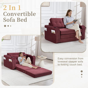 English Elm Convertible Floor Sofa Bed with Memory Foam and Ribbed Corduroy for Small Spaces Wine Red W395P438031