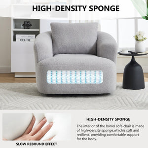 English Elm 360° Swivel Barrel Chair Teddy Fleece Upholstery with Pillow for Bedroom Reading Nook Light Gray W1803P363036