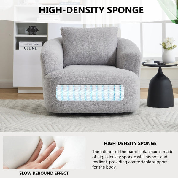 English Elm 360° Swivel Barrel Chair Teddy Fleece Upholstery with Pillow for Bedroom Reading Nook Light Gray W1803P363036