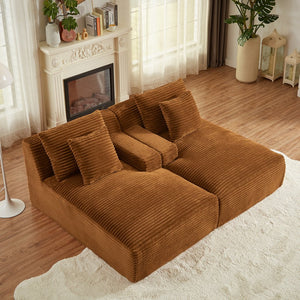 English Elm Compressible modern double chaise lounge with corduroy, spring padding comfort and no assembly required Orange W2339P278027