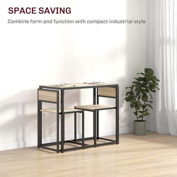 English Elm Homcom Industrial 3 Piece Dining Set Steel Legs Mdf Top Compact Kitchen Seating Oak W2225P229083