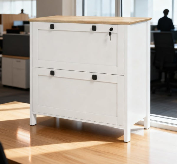English Elm Lateral Filing Cabinet Two Drawer Printer Stand with Lock for Home Office Use T3971P412247