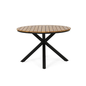 English Elm Christopher Knight Home® - Outdoor Dining Table with Acacia Wood Slat Top & Double X Black Metal Legs — Modern Durable Patio Centerpiece N779P251402T