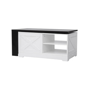 English Elm U-can Farmhouse Lift Top Coffee Table Barn Door Hidden Storage Living Room White+Black N724P351732K