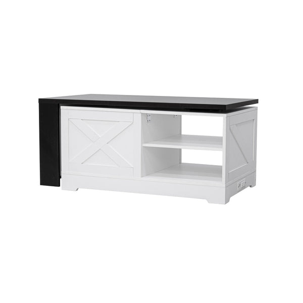 English Elm U-can Farmhouse Lift Top Coffee Table Barn Door Hidden Storage Living Room White+Black N724P351732K