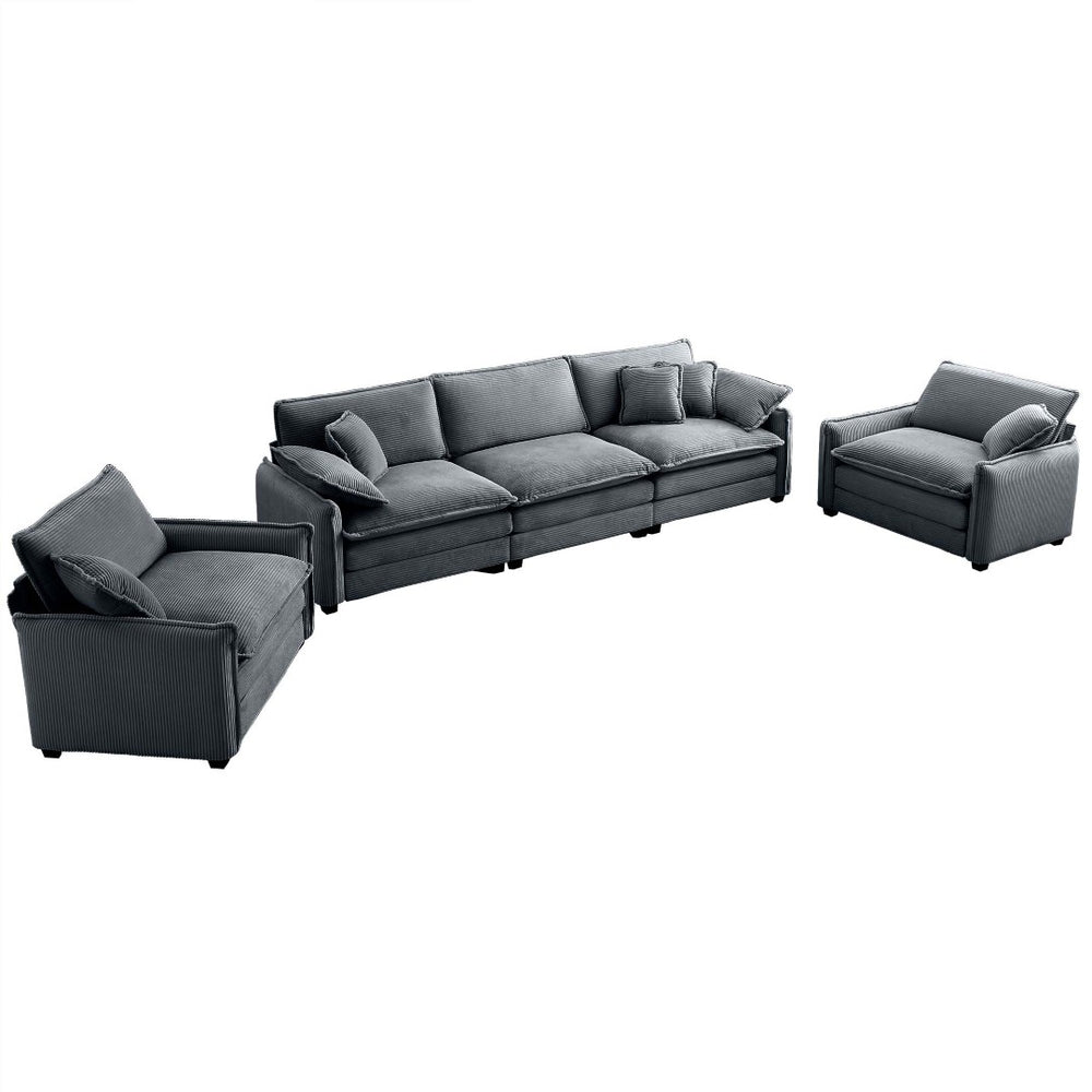 English Elm Warm And Cozy Sofa Set - Plush Grey Corduroy 3-Seater With 2 Single Sofas, Perfect For Movie Nights! W714S00746-GIGA