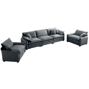 English Elm Warm And Cozy Sofa Set - Plush Grey Corduroy 3-Seater With 2 Single Sofas, Perfect For Movie Nights! W714S00746-GIGA