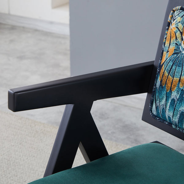 English Elm 2 Elegant Black Rubberwood Dining Chairs With Armrests - Medieval Style, Comfortable Rattan Seats W2720P237608