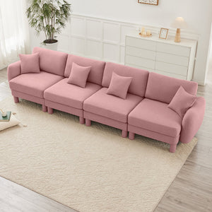 English Elm Boucle 4-Seater Pink Sofa With Chic Shell Armrests & Cylindrical Legs – Comfort Meets Modern Elegance W3041S00295