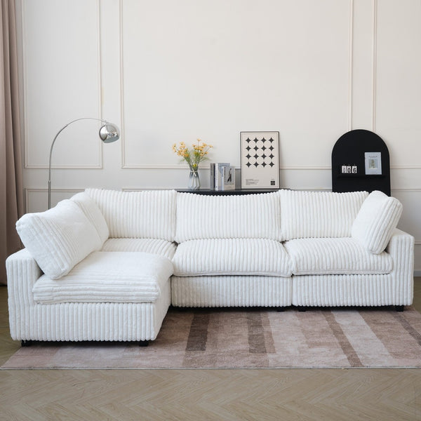 English Elm Pixel Modern Modular Sofa - Versatile Beige Corduroy L-Shaped Sectional For Cozy Living Spaces B341S00034-GIGA