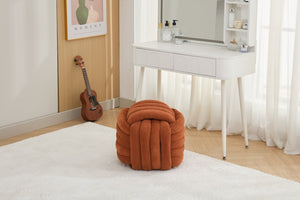 English Elm 060-Chenille Plush Knot Ottoman Stool with Foam Fill & Wooden Frame — Stylish, Comfortable Indoor Seat (No Assembly) Orange W527P239022