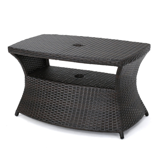 English Elm Christopher Knight Home® - BERKELEY Rattan Wicker Side Table with Iron Frame — Weather-Resistant Outdoor Accent Table, 35" Brown Multi 59109.00