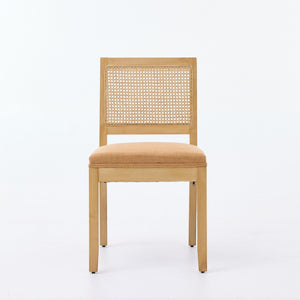 English Elm Farmhouse Rattan Back Dining Chairs Set of 2 with Linen Seat and Hardwood Legs Tan W1143P452937