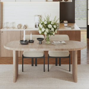English Elm 55.11"-70.86" Extendable Dining Table with Sculpted Striped Legs Seats Six in Modern Style Ancient White W757P411790