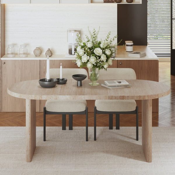 English Elm 55.11"-70.86" Extendable Dining Table with Sculpted Striped Legs Seats Six in Modern Style Ancient White W757P411790
