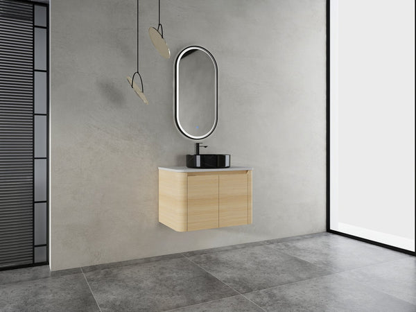 English Elm 30'' Wall-Mounted Bathroom Vanity With Soft-Close Doors, Ceramic Sink & Plywood Frame For Modern Spaces W999S00466