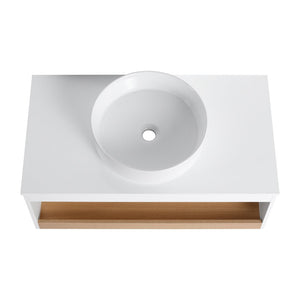 English Elm 36" Floating Bathroom Vanity Light Oak Modular Cabinet with Gel Coat Integrated Sink W3450S00061