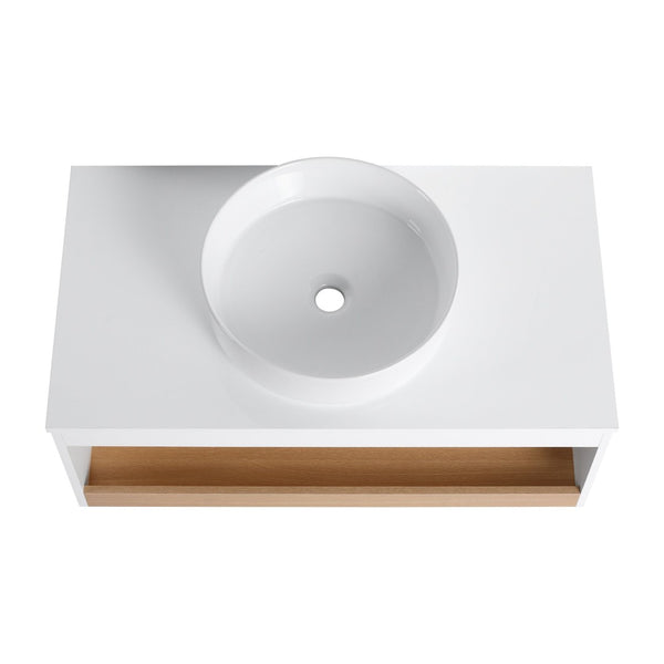 English Elm 36" Floating Bathroom Vanity Light Oak Modular Cabinet with Gel Coat Integrated Sink W3450S00061