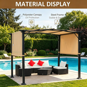 English Elm Backyard European Pergola with Retractable Uv Canopy and Powder Coated Steel Frame T3971S00232