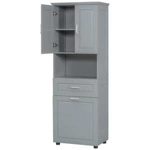 English Elm Tall Bathroom Cabinet with Tilt-Out Laundry Hamper, Adjustable Shelves, Anti-Tip Design & Large Storage Grey WF323481AAE