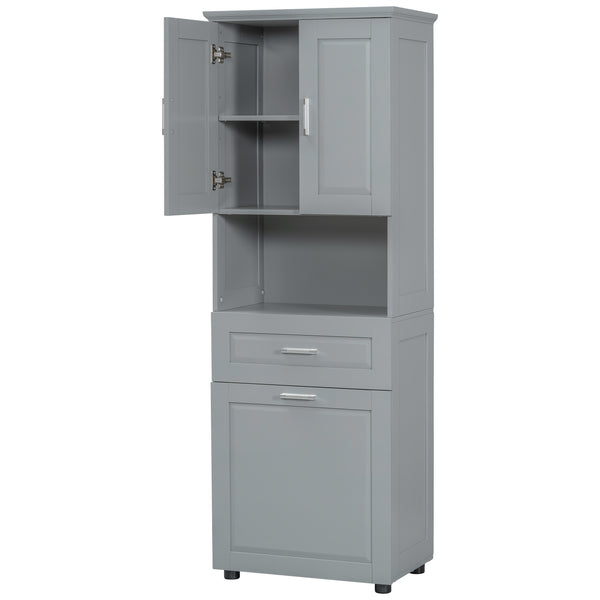 English Elm Tall Bathroom Cabinet with Tilt-Out Laundry Hamper, Adjustable Shelves, Anti-Tip Design & Large Storage Grey WF323481AAE