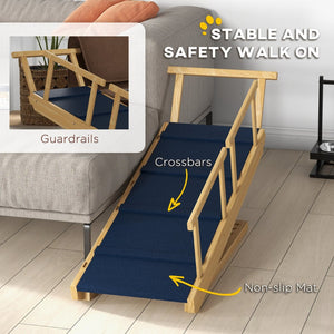 English Elm Adjustable Pine Wood Pet Stairs Foldable Dog Ramp with Guardrails for Safe Climbing T3971P406543