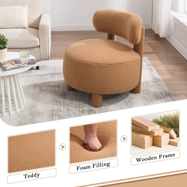 English Elm 063-Teddy Plush Teddy Fabric Armless Accent Chair with 13" Cushion, Wingback Comfort & Solid Wood Legs for Cozy Spaces khaki W527P308805