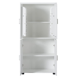 English Elm Tall White Bathroom Storage Cabinet - 4-Door Freestanding MDF Unit, Adjustable Shelves, Slim 61.8" x 18.3" x 7.5" WF323345AAK