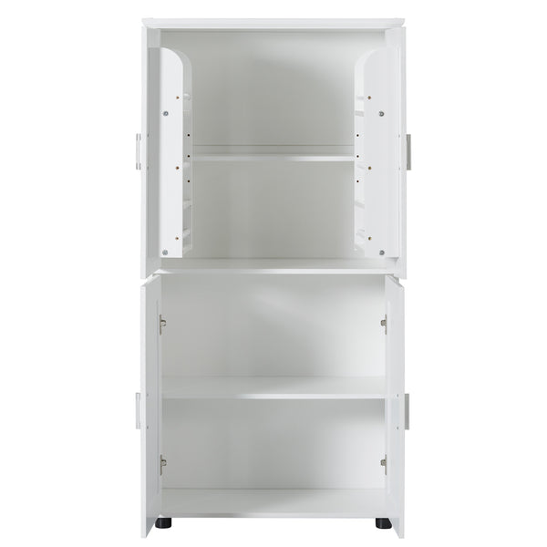 English Elm Tall White Bathroom Storage Cabinet - 4-Door Freestanding MDF Unit, Adjustable Shelves, Slim 61.8" x 18.3" x 7.5" WF323345AAK
