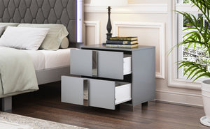 English Elm Elegant Nightstand with Metal Feet and Two Spacious Drawers for Stylish Bedroom and Living Rooms Gray 28.75 L x 17.75 W x 7.75 H N733P307938G