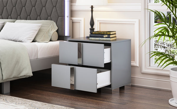 English Elm Elegant Nightstand with Metal Feet and Two Spacious Drawers for Stylish Bedroom and Living Rooms Gray 28.75 L x 17.75 W x 7.75 H N733P307938G