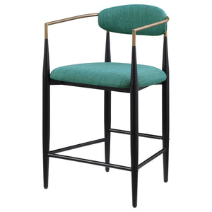 English Elm Renfroe Mid-Century Upholstered Counter Stool Set of 2 with Padded Seat, Open Back & Footrest Green B062P299972