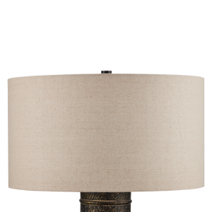 Braille Table Lamp - Rustic Antique Brass Finish, Handcrafted Aluminum Design with Natural Linen Shade